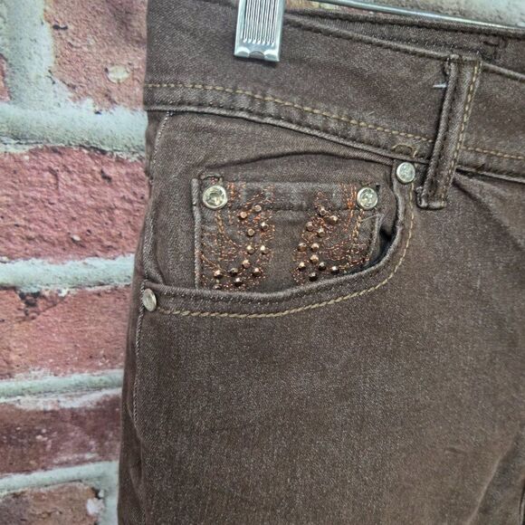 One 5 One Jeans 6 | Bejeweled Denim Sienna Brown Retro Glam Bootcut Western Chic - Picture 4 of 7